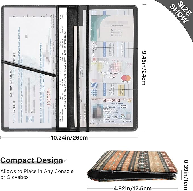 linqin Car Registration and Insurance Card Holder, Western Boho Glove Box Organizer Card Document Wallet