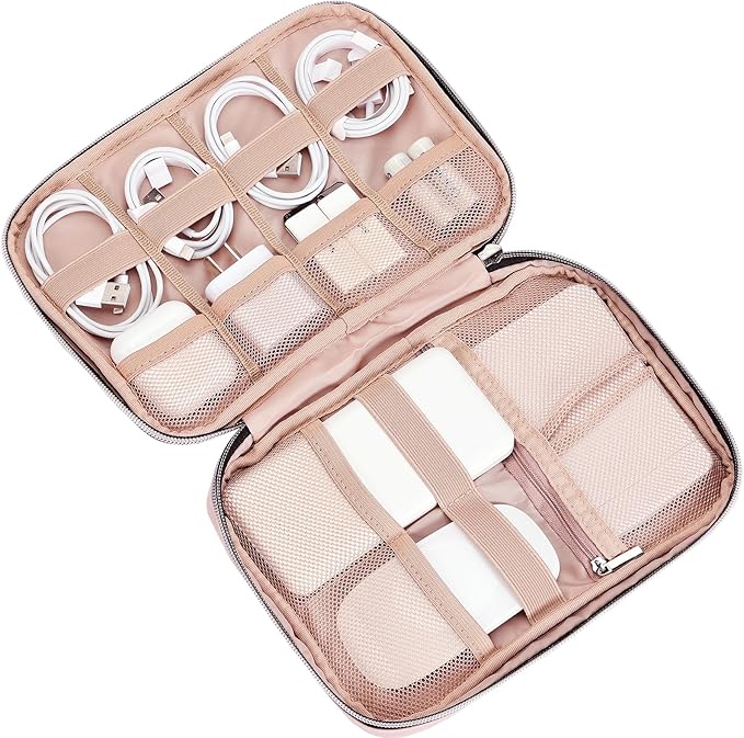 BELALIFE Portable Travel Cable Organizer Bag, Tech Storage Bag for Cord, Charger, Phone, Earphone, Hard Drive, USB, SD Card and Electronic Accessories, Pink