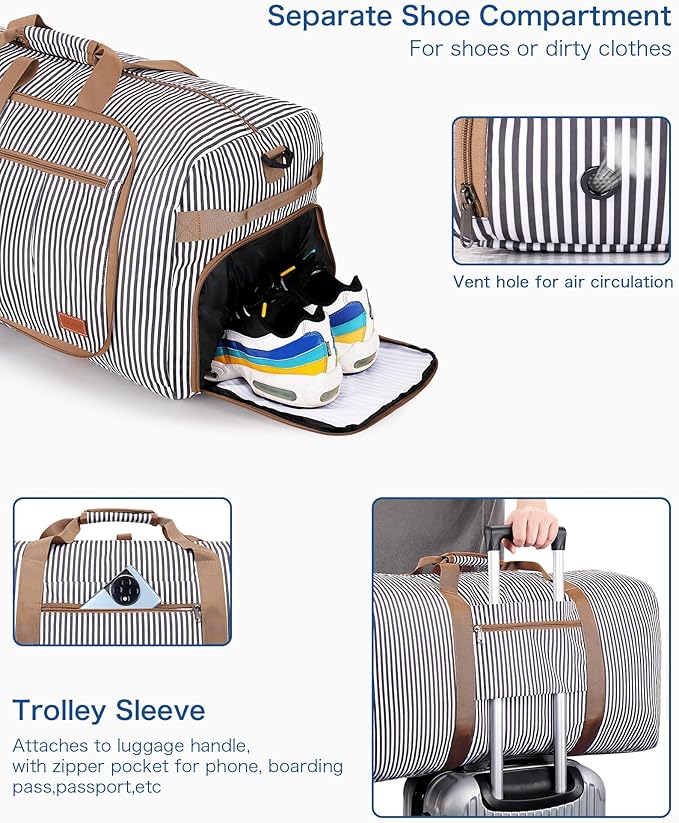 120L Travel Duffle Bag for Men and Women, Large Foldable Duffel Bag for Travel with Shoe Compartment Overnight Weekender Bag Gym Bag Water & Tear Resistant (Stripe, 120L)