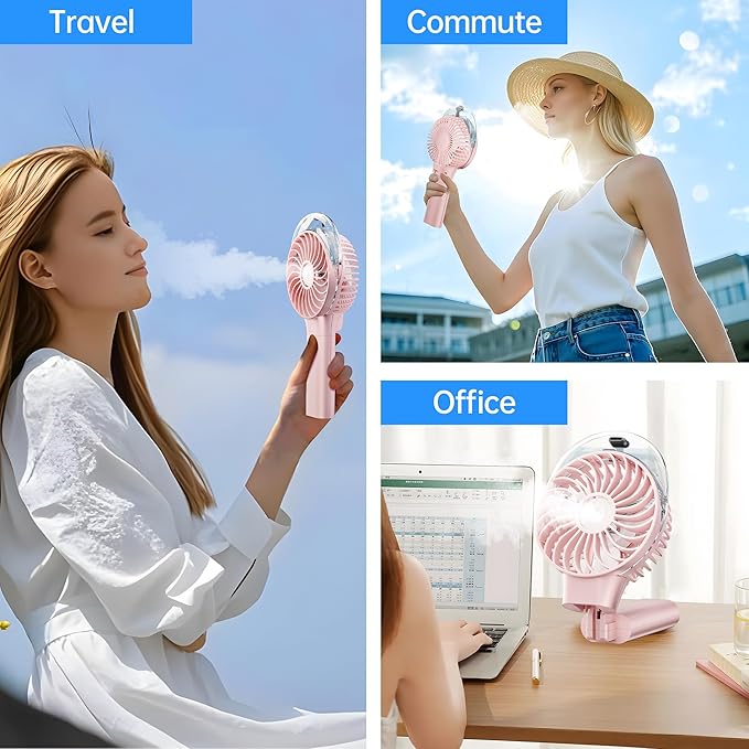 PANERGY Handheld Misting Fan – Rechargeable Battery Operated,Handheld Personal Fan with Mist Spray, Electric Hand Fans, 180° Foldable Mister Fans for Travel, Camping, Disney, Concerts, Office(Pink)