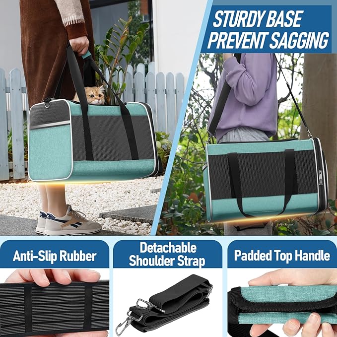 Soft Cat Carrier Large Cat 20 lbs/Kitty Cat Travel Crate for Pet Top Load/Small Dog Sturdy Transport Fabric Carry Bag 10 Pounds/Yorkie Kennel with Pocket Teal Aqua