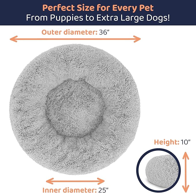 Donut Dog Bed - Premium Comfort for Anxiety Relief - Fluffy & Calming Design with Ultra-Plush Support | Cozy Round Dog Bed with Super Soft Circle Style (Size L Grey)