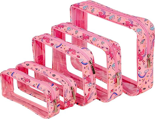 TSA Approved 5-Piece Diaper Bag Organizer Pouch Set Clear Waterproof TPU Kids Toiletry Storage Set Travel Packing Clutch Cube Bags for Baby Nursing