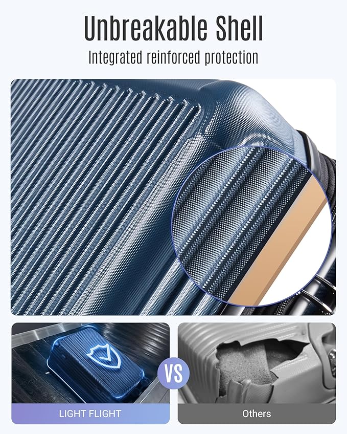 LIGHT FLIGHT Luggage Sets, Durable Hard Shell 3 Piece Set Suitcase with Spinner Wheels, Hardside Lightweight Luggage set with TSA Lock, Large Travel Luggage Set (20" 24" 28"), Rouge Dust