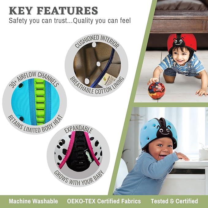 SafeheadBABY Award-Winning Soft Infant Head Protector for Crawling and Walking Expandable Lightweight Baby Safety Helmet 7–24 Months (Head Circ. 40–52 cm) – Dalmation Blue