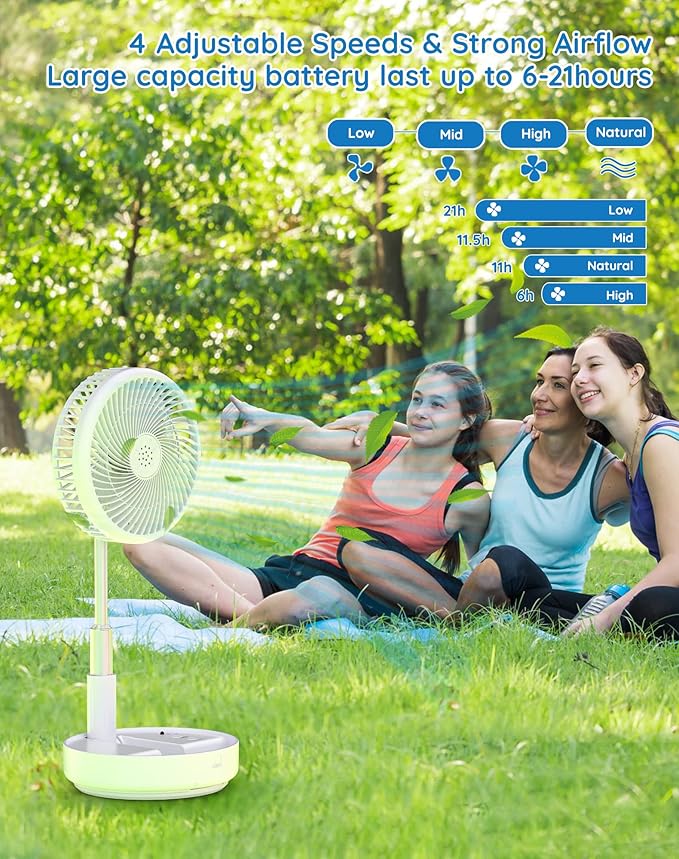 Primevolve Portable Oscillating Standing Fan,Rechargeable Battery Operated USB Floor Table Desk Fan with Remote, Bedroom Camping Travel Fans White 7.7"