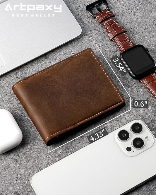 Artpaxy Mens Wallet Bifold Genuine Leather RFID Blocking Wallet for Men with 2 ID Windows 12 Card Holders 2 cash pockets 1 Gift Box