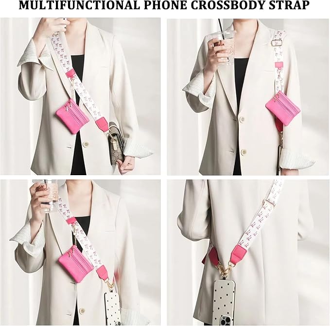 Crossbody Body Phone Holder for Women, New Phone Strap with Zippered Pouch, Adjustable Crossbody Strap (Rose red butterfly)