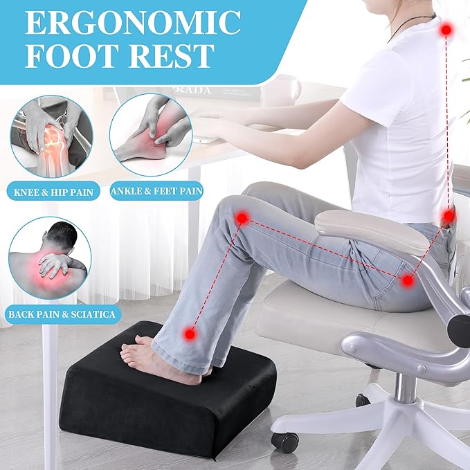 ROYALAY Adjustabl Foot Rest Under Desk for Office, High-Density Foam Foot Rest with 3 Adjustable Heights, Ergonomic Footrest with Washable Cover for Home, Airplane, Travel(16 * 14.5 * 17in, Black)