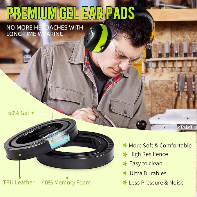 ZOHAN EM037 Bluetooth Hearing Protection,NRR 25dB Noise Reduction Ear Protection with 1500mAh Rechargeable Battery,Headphones with 40H playtime for Mowing, Snowblowing, Construction,Workshops