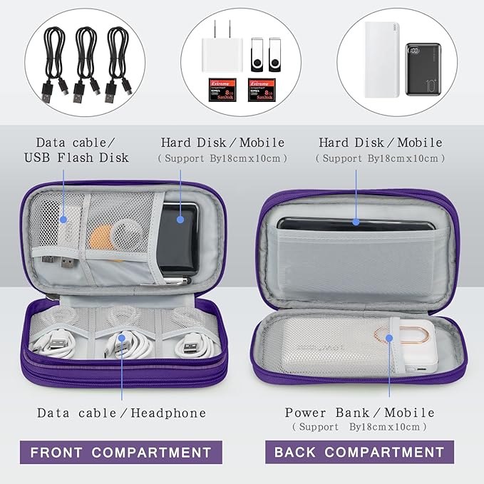 Skycase Electronic Organizer Travel Case - Waterproof Travel Cord Pouches for Organization, Cable Organizer, All-in-One Double Layers Storage Bag for Accessories, Charger, Cable,PurpleL
