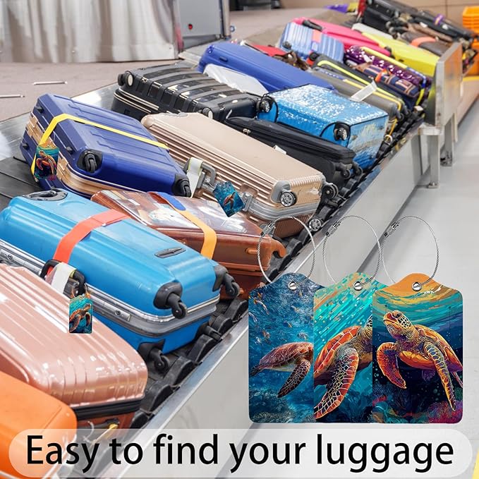 Sea Turtle Luggage Tag 3 Pack Travel Cruise Luggage Tags for Suitcases, Suitcase Tags Identifiers Bag Tags with Privacy Flap, Baggage Name Tag for Women Men Luggage Backpack Handbag School Bag