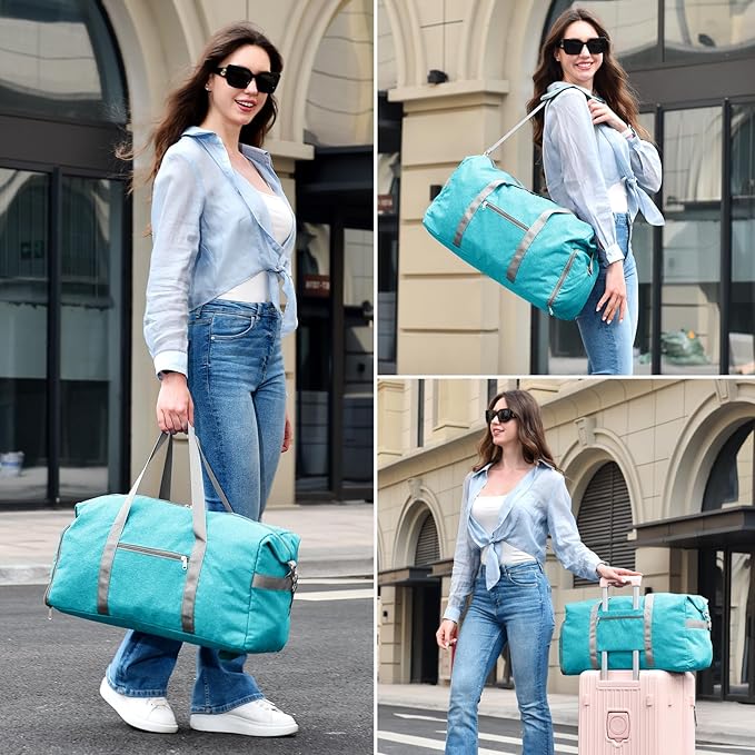 Felipe Varela Carry on luaggage Airlines Approved, Foldable Carry on Bag Travel Duffel Bags Overnight weekender Gym Duffle Carry Bag with Wet Pocket & Shoe Compartment for Women Men (MintGreen, 40L)