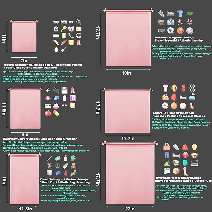 Microfiber Drawstring Bags, Multi-Size Soft Protective Pouches for Shoes, Ski Goggles, Sunglasses, Handbags & Camera Lenses