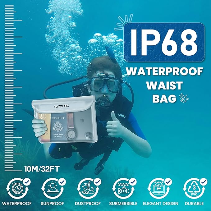 2-Pack Waterproof Fanny Pack, Phone Pouch with Waist Strap, 9x6.7 Inch Dry Bag for Phone, Cash, and Valuables – for Swimming, Kayaking, Boating, Snorkeling, and Water Sports (2, Pink + White)