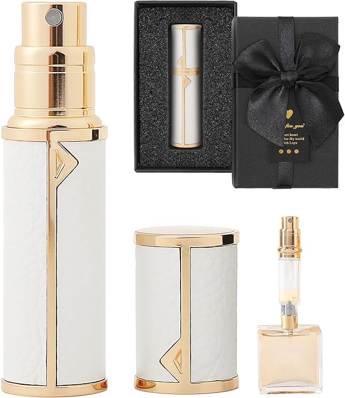 Travel Perfume Bottle Refillable, Sparkle Perfume Atomizer Leak-Proof Portable 5ML Mini Empty Atomizer Sprayer Bottle for Traveling and Outgoing (White - Leather style, 5ML)
