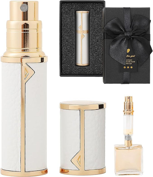Travel Perfume Bottle Refillable, Sparkle Perfume Atomizer Leak-Proof Portable 5ML Mini Empty Atomizer Sprayer Bottle for Traveling and Outgoing (White - Leather style, 5ML)