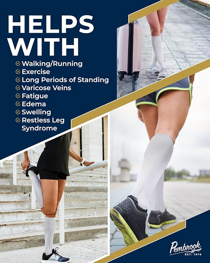 Pembrook 3 Pairs Compression Socks 20-30 mmHg - Compression Socks for Women and Men | Running, Athletic, Travel, Nurses