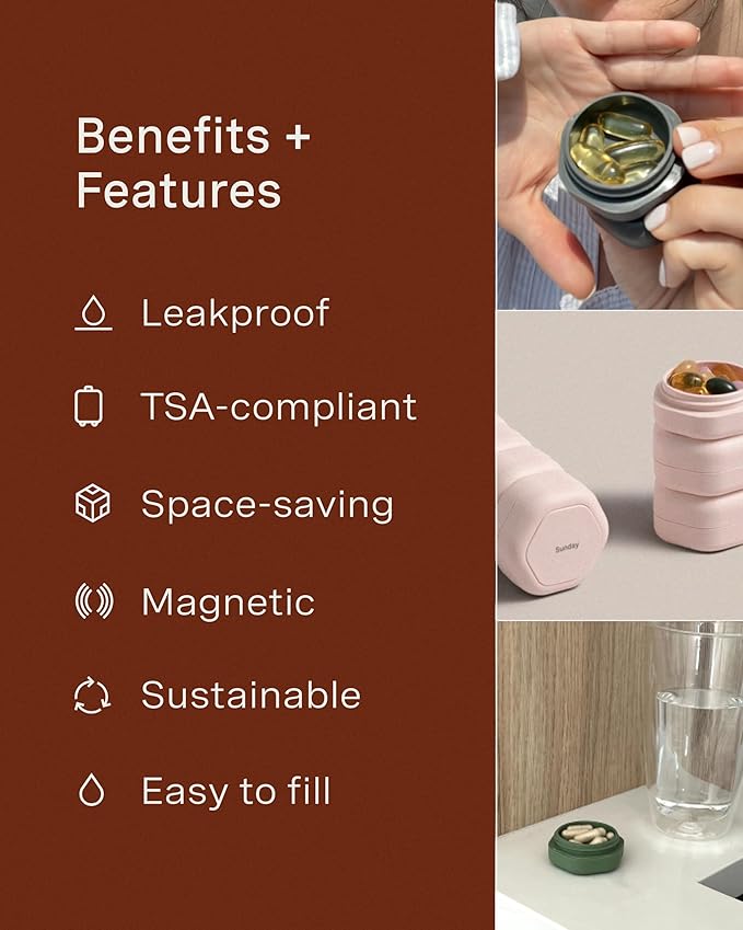 Cadence Travel Containers - Pill Case Set - Magnetic Travel Capsules,Daily Medicine Organizer for Pills, Supplements, & Vitamins - 7 Flex Smalls (0.56oz) for Weekly Pill Organizer - Sand