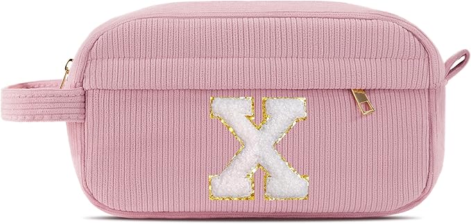Pocmimut Preppy Makeup Bag,Travel Toiletry Bag,Monogrammed Gifts for Women,Personalized Birthday Gift for Sister Friends,Cute Stuff for Girls,X