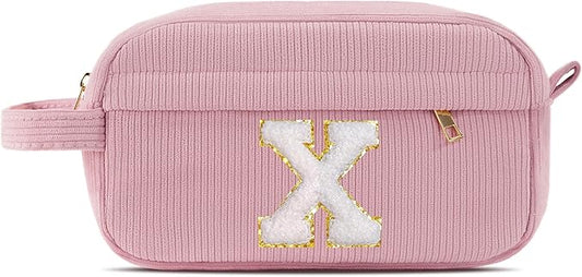 Pocmimut Preppy Makeup Bag,Travel Toiletry Bag,Monogrammed Gifts for Women,Personalized Birthday Gift for Sister Friends,Cute Stuff for Girls,X