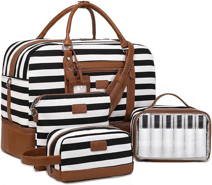 Wogarl Weekender Bags for Women Large Canvas Overnight Bag Travel Duffel Bags Carry on Shoulder Weekend Bag with Shoe Compartment for Travel Night Flight Daily Use