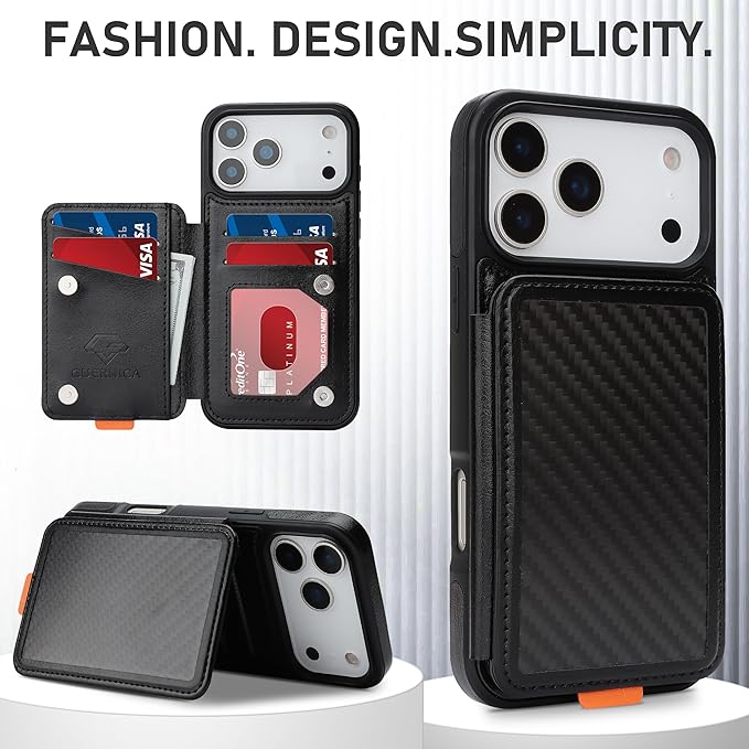 GUERNICA for iPhone 17 Pro (6.3") Case Wallet with Card Holder, RFID Blocking Leather Protection, Shockproof Women Men Phone Case for Apple 17 Pro, A - Black