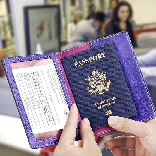 Passport and Vaccine Card Holder Combo, Passport Holder with Vaccine Card Slot, Passport Wallet, Passport Cover, Passport Case, Passport Holder for Women and Men(AKA-Bright purple)