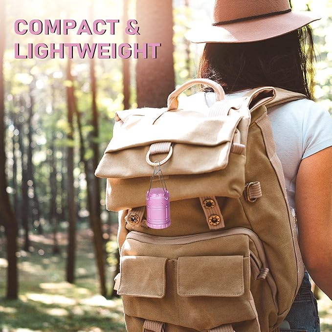4-Pack Mini LED Pink Camping Lanterns, Portable Camping Lights, Outdoor Handled Lamps, Essential Emergency Lights for Power Outages, Hiking, Hurricane