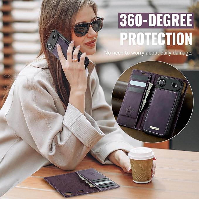 PlusnapX Wallet Case for iPhone Air Compatible with Magsafe, 2-in-1 PU Leather Flip RFID Blocking Card Holder Stand ShockAirof Magnetic Detachable Cover for iPhone 17 Air Case 6.5", Retro Purple