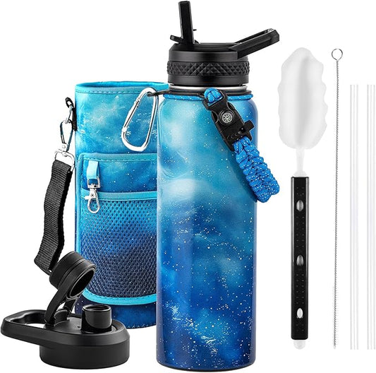 40oz Insulated Water Bottle, Triple Wall Vacuum Stainless Steel Water Bottles - Keeps Cold 48H, Reusable Metal water flask Jug for Gym, Sports, Camping, Hiking,Travel, Aurora-Blue