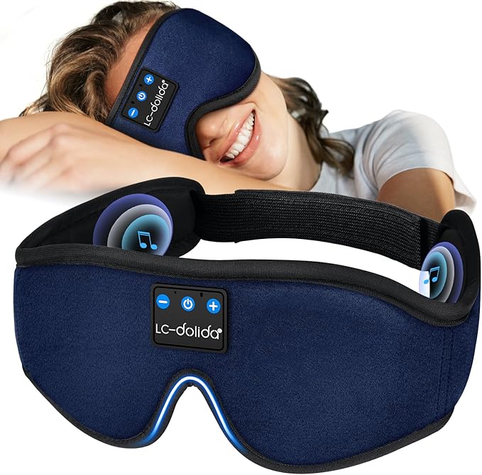 LC-dolida Sleep Headphones, Sleep Mask Bluetooth Wireless Music Eye Mask, Sleeping Headphones for Side Sleepers Sleep Mask with Bluetooth Headphones Ultra-Thin Stereo Speakers Perfect for Sleeping