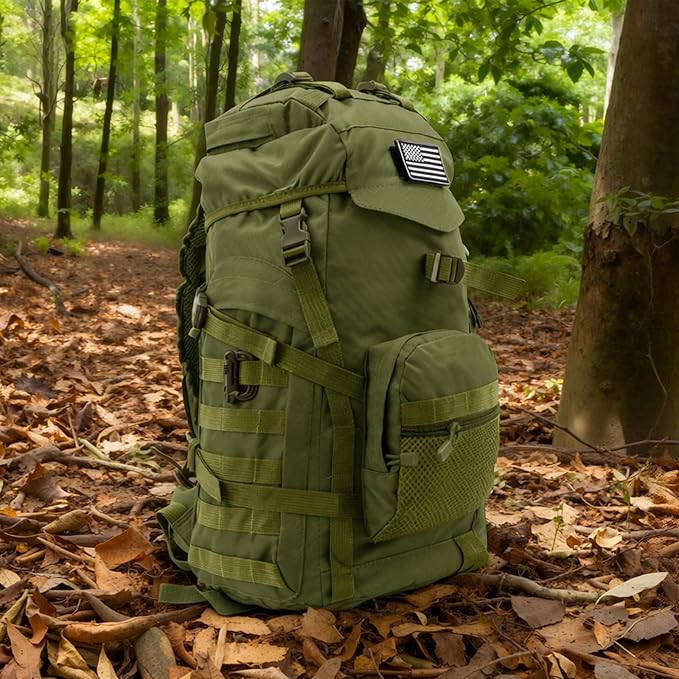 AUMENTAR 50L Tactical Backpack for Men and Women, Water-Resistant Molle Rucksack, Large Military Assault Pack for Hiking, Hunting, Camping, Gym & Outdoor Survival Green