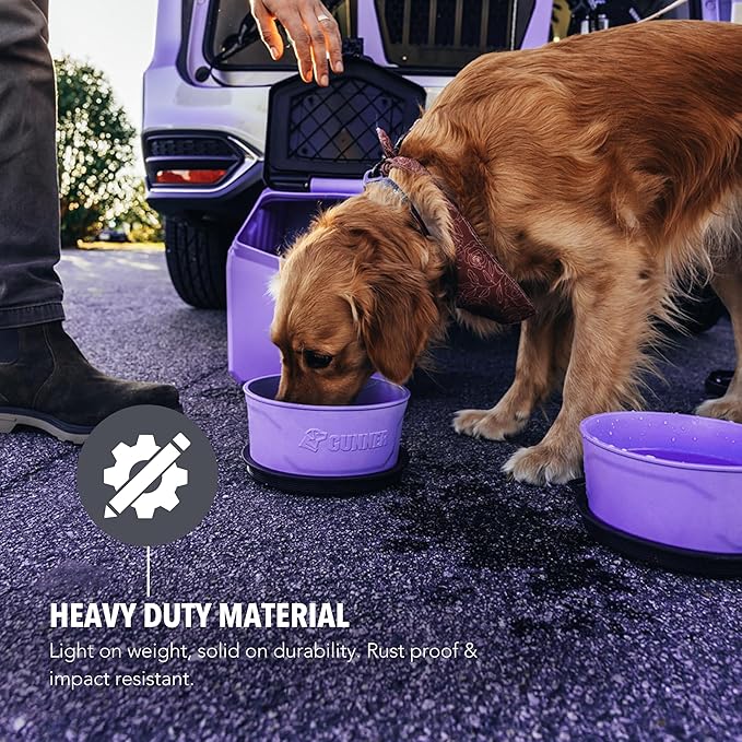 GUNNER Dog Bowl with Spill-Proof Travel Lid- K9 Companion Food & Water Bowl, Lightweight Rust-Proof & Shock Resistant Stackable, Leak Resistant Nesting Lid, (Lavender)