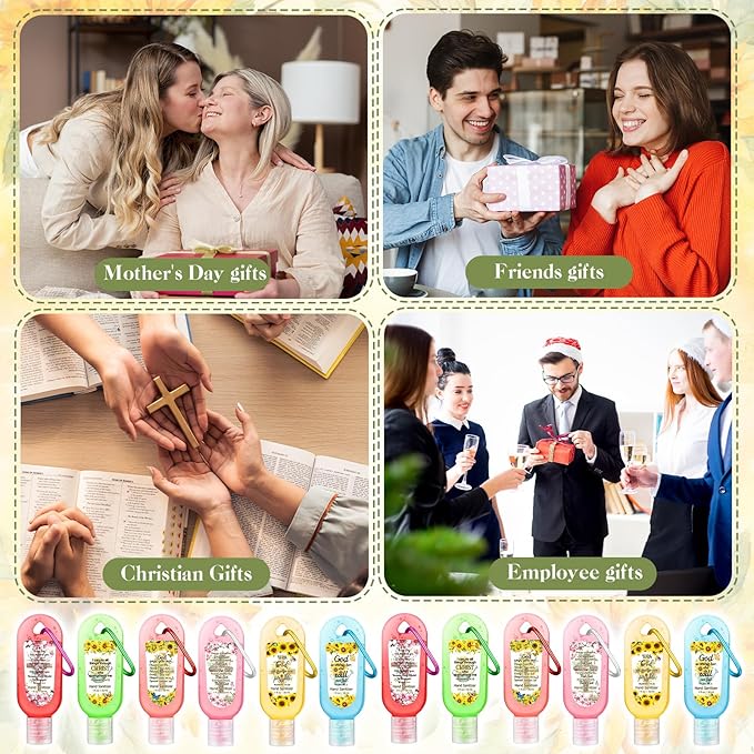 24 Pack Christian Hand Sanitizer Keychains Bible Verse Mini Hand Sanitizer Keychains Bulk Travel Size Christian Gift for Women Religious Gifts for Teacher Coworker Wedding Church Christmas Favors