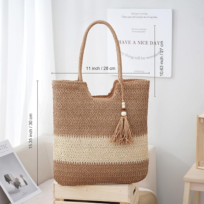 Straw Beach Bags for Women Woven Beach Tote Bag Casual Boho Large Shoulder Handbags Purse for Vacation Holiday
