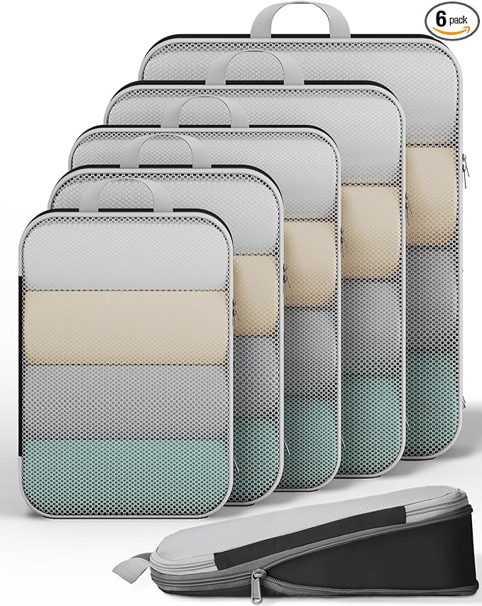 Veken 6/9/11 Set Compression Packing Cubes for Travel Essentials,Compressible Expandable Large Luggage Suitcase Organizer Bags for Clothing,Durable Space Saver Storage Bags(Black)