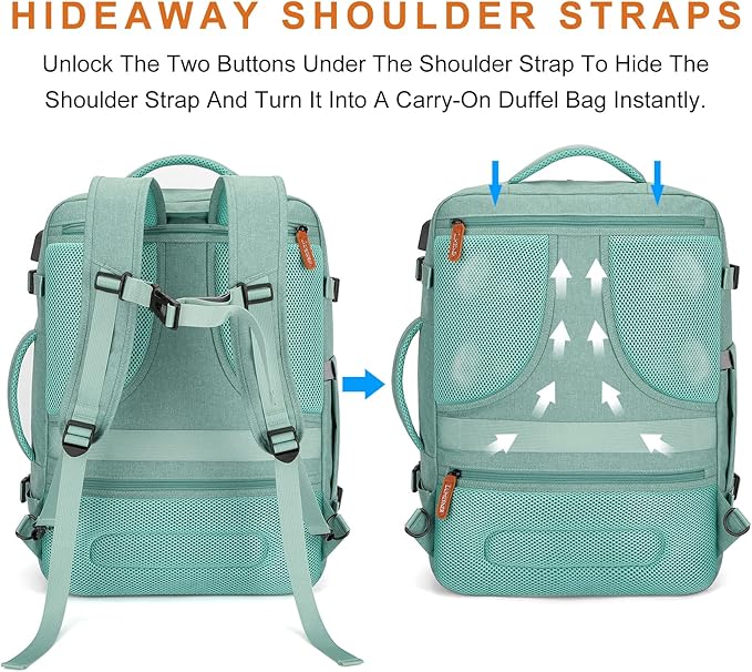 Lumesner Carry on Travel Backpacks, Extra Large 40L Flight Approved for Men & Women,Expandable Suitcase backpack (Green (Backpack With 4 Packing Cubes))