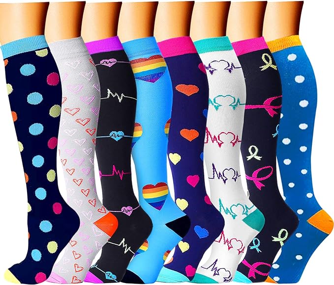 CHARMKING Compression Socks for Women & Men Circulation (8 Pairs) 15-20 mmHg is Best Support for Athletic Running,Cycling