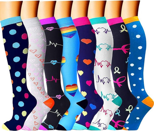 CHARMKING Compression Socks for Women & Men Circulation (8 Pairs) 15-20 mmHg is Best Support for Athletic Running,Cycling