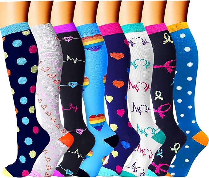CHARMKING Compression Socks for Women & Men Circulation (8 Pairs) 15-20 mmHg is Best Support for Athletic Running,Cycling