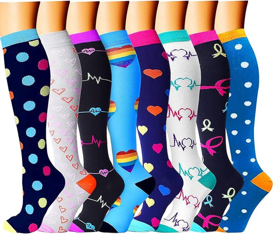 CHARMKING Compression Socks for Women & Men Circulation (8 Pairs) 15-20 mmHg is Best Support for Athletic Running,Cycling