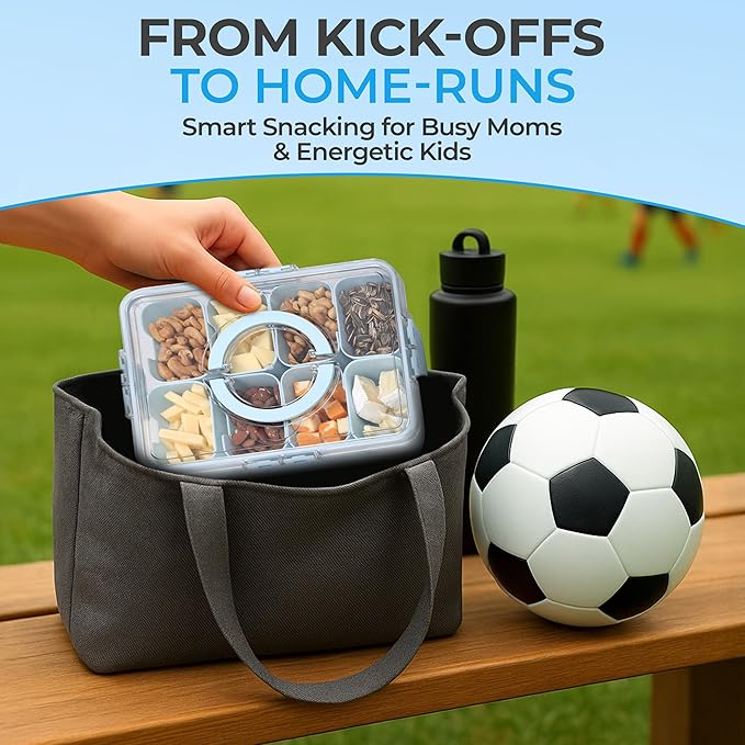 Snackle Box Container with Lid- Travel Charcuterie Box with Handle - Organizer for Candy, Fruit, Nuts, Veggies, Snacks, Beach Essentials, Portable Lunch Box (Blue, Large)