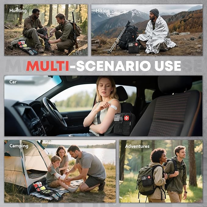 Trauma First Aid Kit - IFAK Trauma Kit with Trauma Bandage, Splint, Tourniquet, Wound Care, Bleeding Control - Tactical Molle Pouch for Military, Combat, Camping, Home, Hiking,Travel- Black