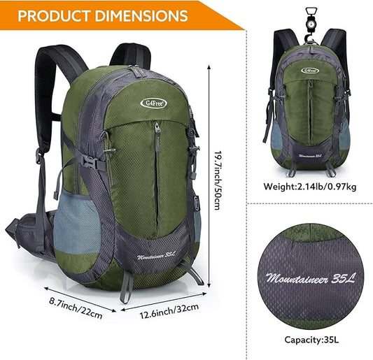 G4Free 35L Hiking Backpack Water Resistant Outdoor Sports Travel Daypack Lightweight with Rain Cover for Women Men (Army Green)