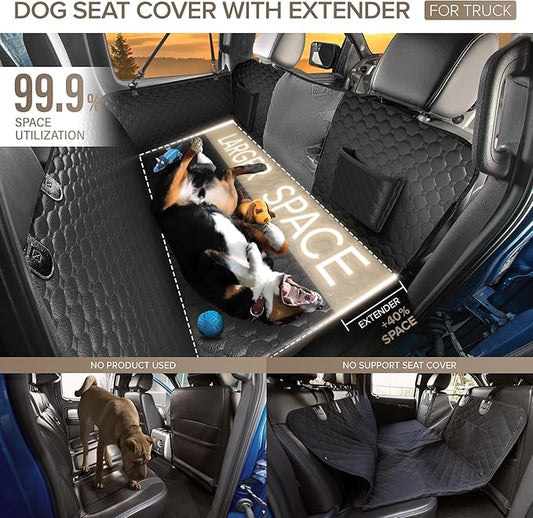 XL Truck Back Seat Extender for Dogs, PU Leather Hard Bottom Car Seat Cover for Dogs,Heavy Duty Dog Car Seat Cover for Back Seat, Waterproof Dog Hammock for Truck, F150, Ram1500 and Large SUV