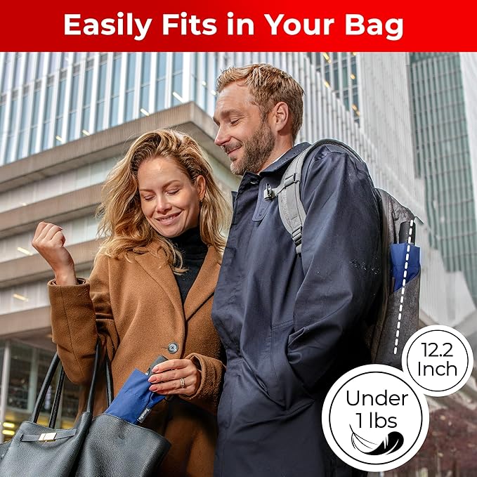 TUMELLA Flip-proof Inverted Travel Umbrella, Small Strong but Light Portable and Automatic Reverse Folding Rain Umbrella, Durable Premium Grip, Fits Car & Backpack