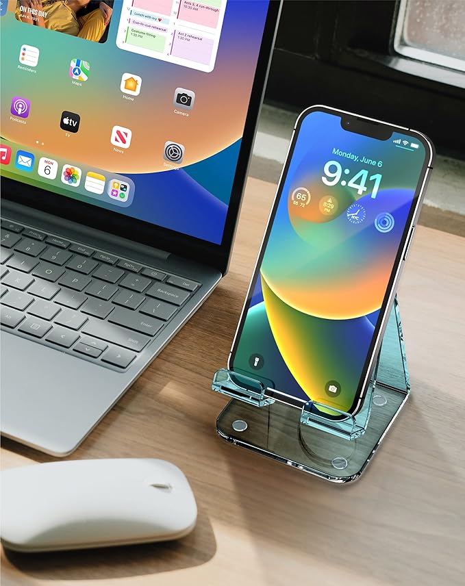 TOPGO Acrylic Cell Phone Stand, Clear Phone Holder for Office Desk, Vanity, Kitchen Counter, Bedside Table, Compatible with iPhone 17 16 15 14 13 12 11 Pro Max Plus, Smartphones, iPad, Switch, Kindle