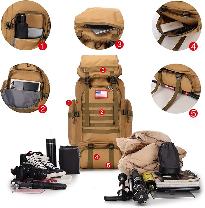 King'sGuard 70L Camping Hiking Backpack Tactical Backpack Military Molle Rucksack Backpack for Outdoor