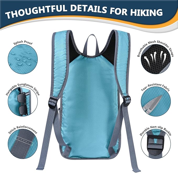 15L Foldable Hiking Backpack,Lightweight Packable Waterproof Machine Washable Daypack with Chest Strap,Small Folding Pack for Travel/Walking for Men&Women-0.52LB Blue